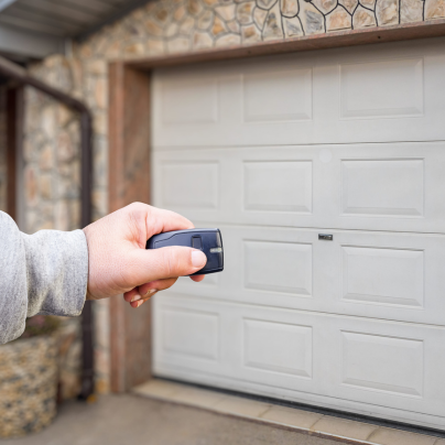 Youngstown security key fob pointing to a garage door